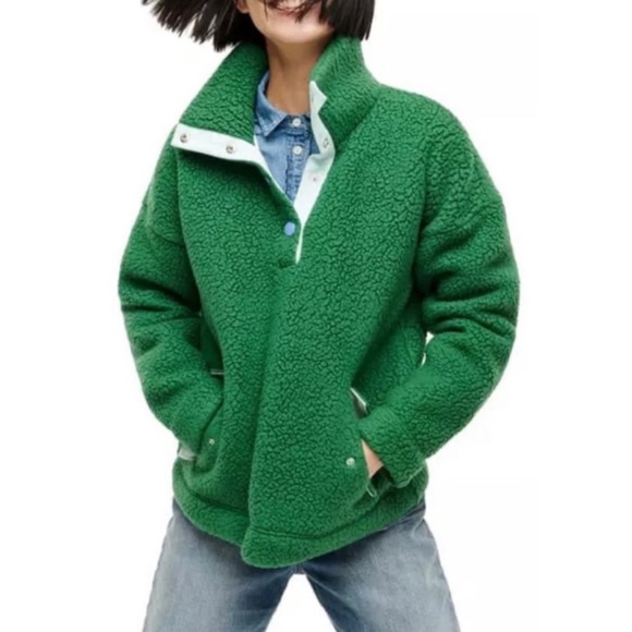 J. Crew Sweaters - J. Crew Snap-Collar Sherpa Sweatshirt in Polartec® Fleece in Alpine Meadow